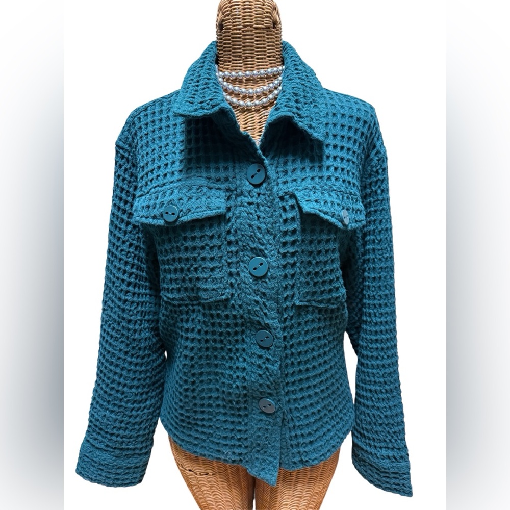 Habitat Washed Honeycomb Shacket Jacket Women's Size M  Teal/Blue New With Tags